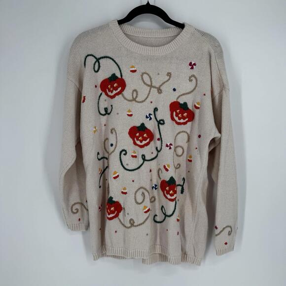 Sweaters - Whimsical Pumpkin Embroidered Sweater